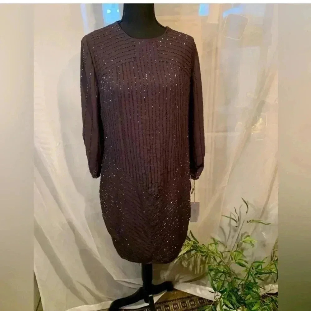 NWT Jennifer Lopez  Navy Blue Beaded Dress Size L - Picture 7 of 7